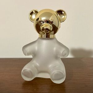 Vintage 1970s Avon Gold Glass Teddy Bear Perfume Cologne Decanter Bottle